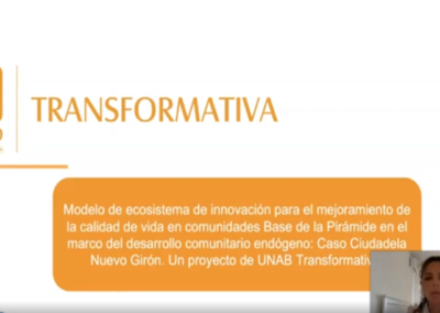 Andrea C. Martínez L.  Modelo de ecosistema de innovación para el mejoramiento de la calidad de vida en comunidades base de la pirámide en el marco del desarrollo comunitario endógeno: caso Ciudadela Nuevo Girón. Un proyecto de UNAB transformativa.