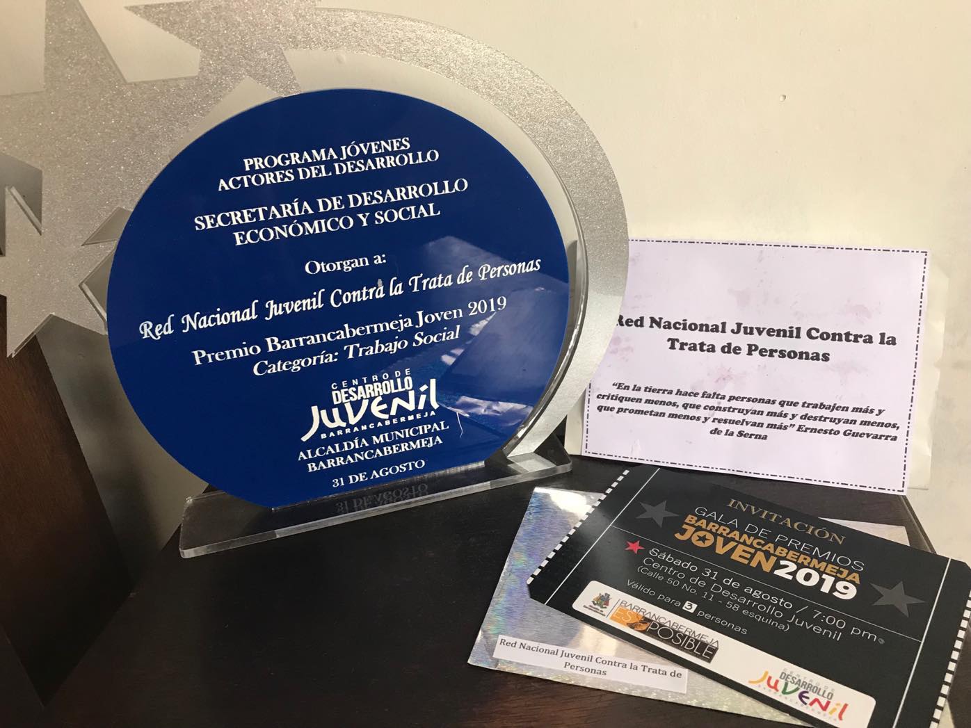 La Red Nacional Juvenil Contra la Trata de Personas recibe reconocimiento