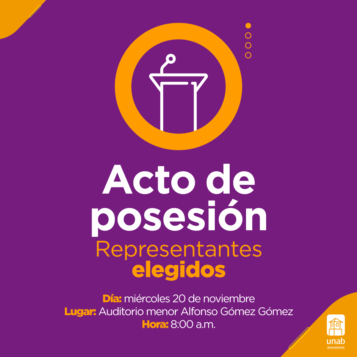 Acto de posesión representantes elegidos en Elecciones UNAB 2019