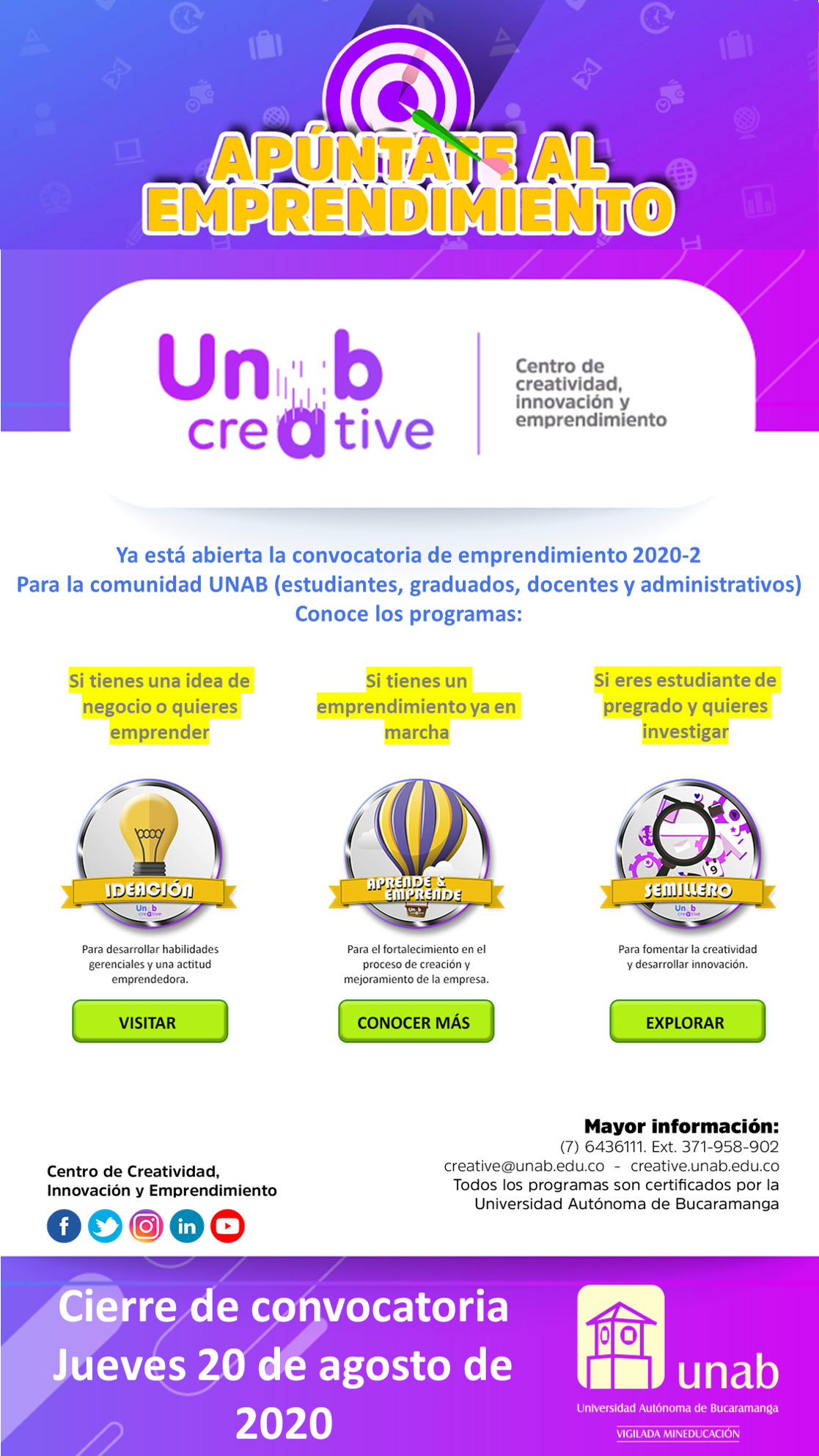 Convocatoria Emprendimiento UNAB Creative