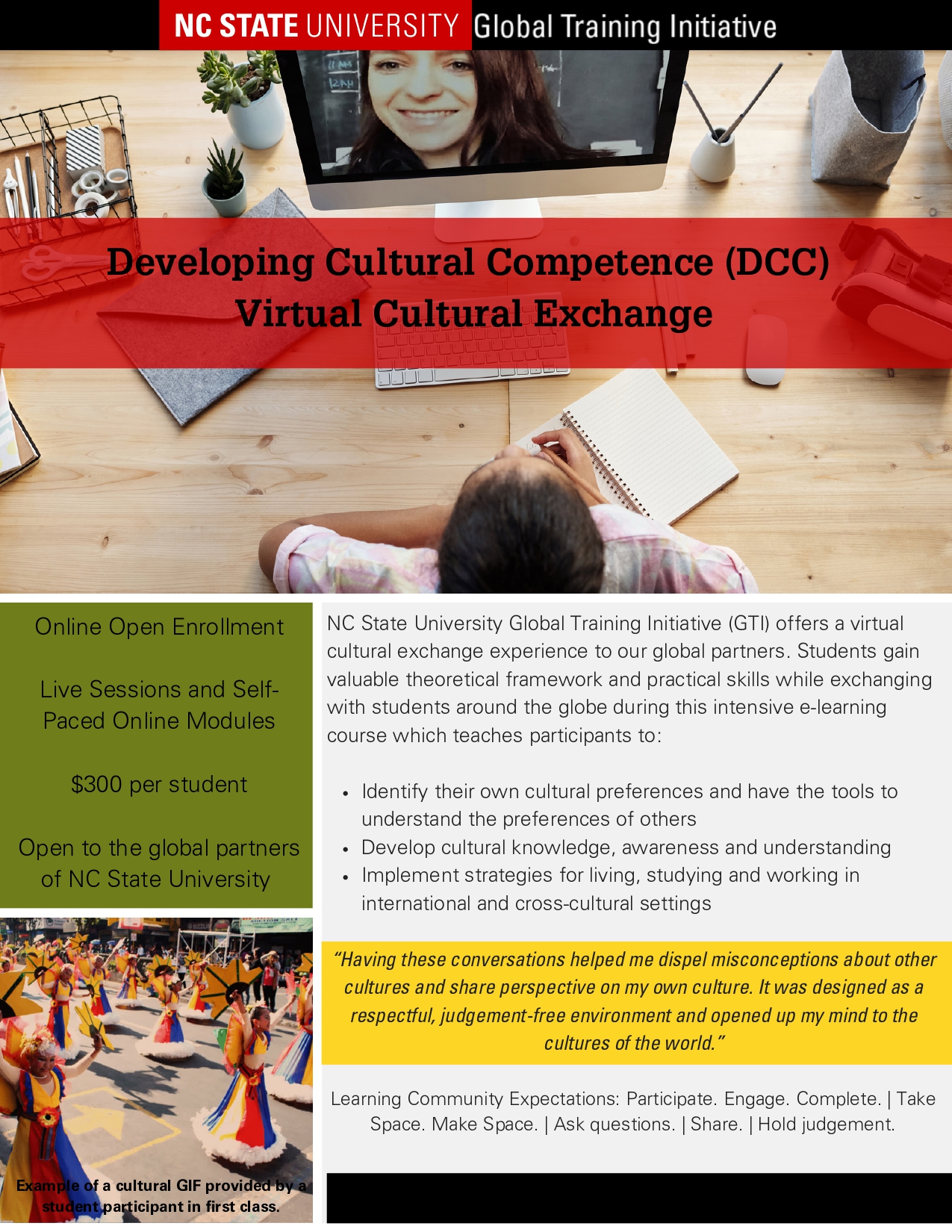 Convocatoria estudiantes CCYK para Beca – NCSU Developing Cultural Competence (DCC) Student Certificate Program