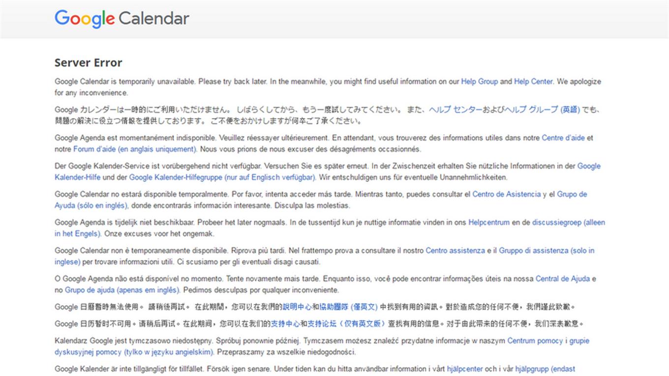 Google Calendar y Hangouts están fuera de servicio