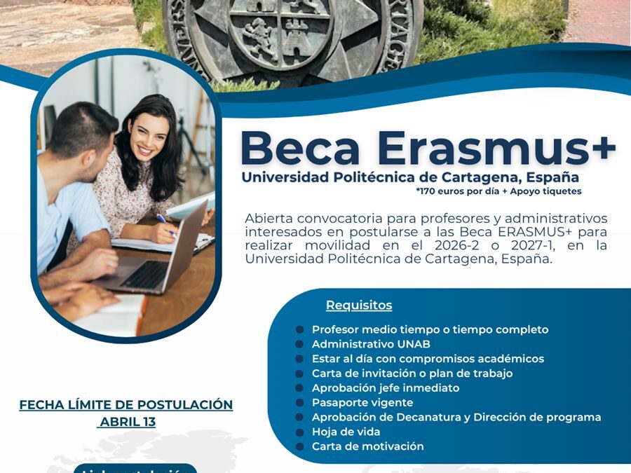 ¡Impulsa tu perfil global! Participa en la convocatoria ERASMUS+ con la UPCT, España